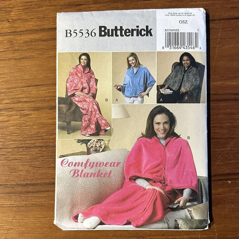 NEW Butterick 5536 Sewing Pattern Comfywear Blanket Wraps 4 Styles One Size